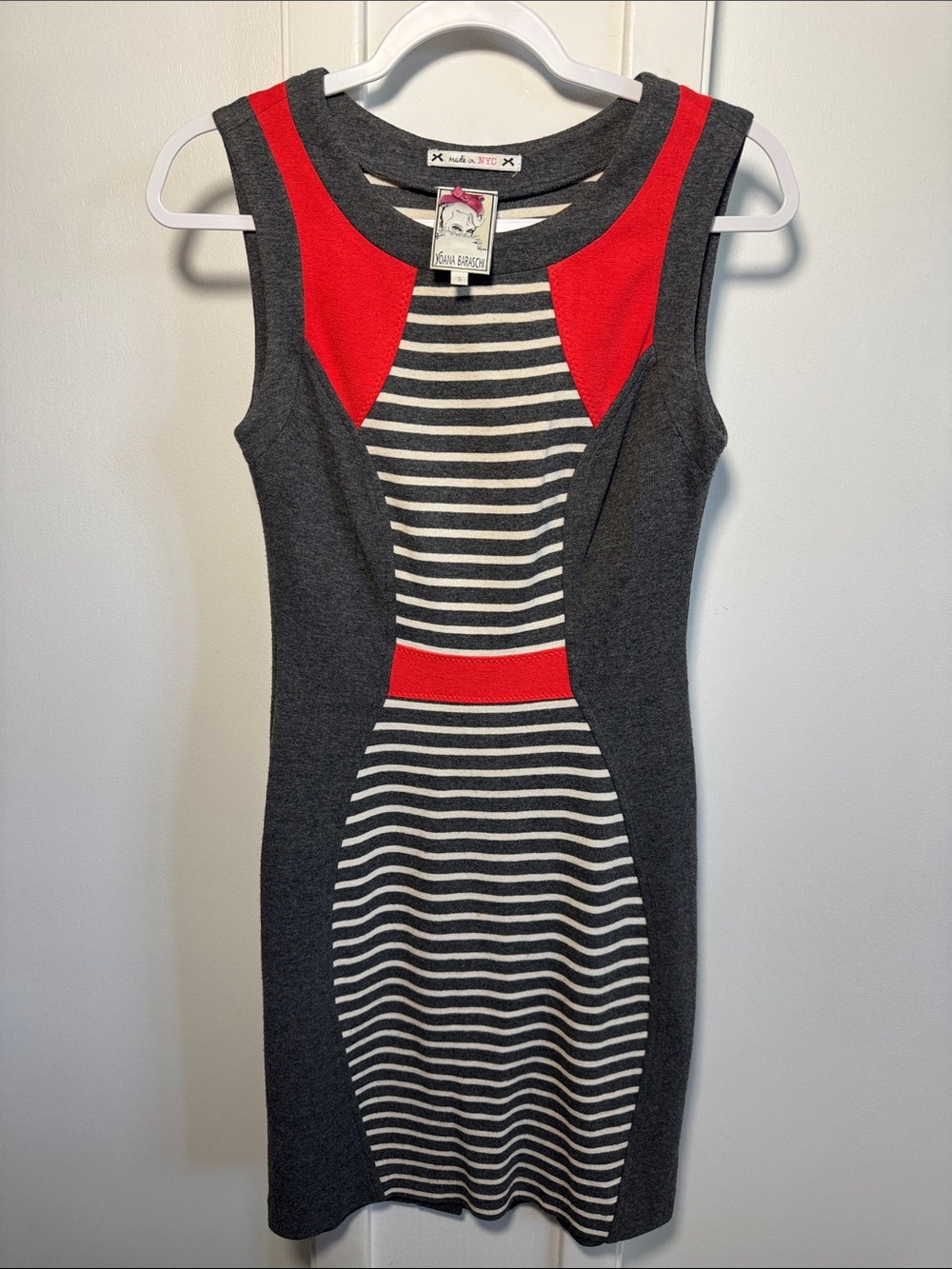 Yoana Baraschi Charcoal, White & Red Striped Sheath Dress